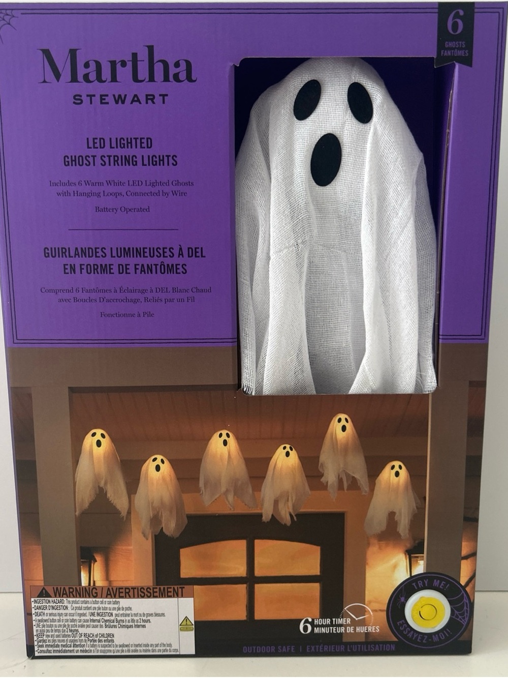 Martha Stewart Halloween LED Lighted Ghost String Lights Set of 6 NEW